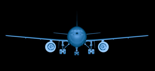 x ray airplane on black background