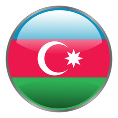 Azerbaijan flag. Round glossy isolated vector icon with national flag of Azerbaijan on white background.
