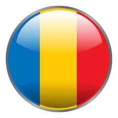 Romania flag. Round glossy isolated vector icon with national flag of Romania on white background.