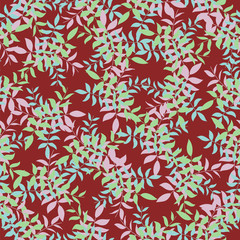 Fototapeta na wymiar colored leaves on a red background. seamless pattern