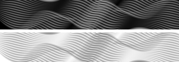 Abstract black and white wavy banners