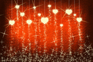 Golden stars on a grunge red background.