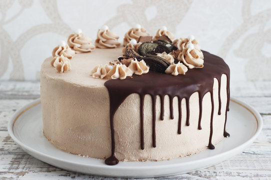 Chocolate Cake with  Fudge Drizzled Icing and  Curls
