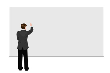 business man writes on whiteboard