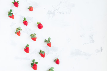 Fresh strawberry on white background. Flat lay, top view