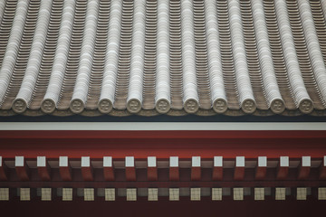 Decoration of ancient temple roof in Japan