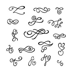 Set of hand drawn calligraphic design elements.