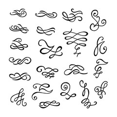 Set of hand drawn calligraphic design elements.