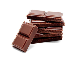 Dark milk chocolate bars stack isolated