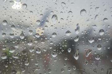 Many water drops on window