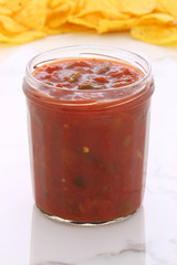 Delicious hot salsa dip and nachos