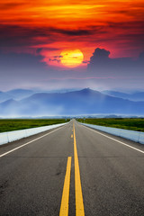 Empty road and the yellow traffic lines