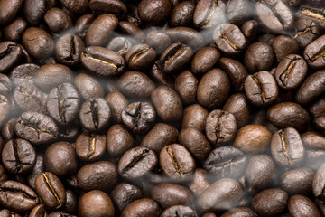 Hot coffee beans roasted.