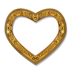 frame in the shape of heart gold color with shadow