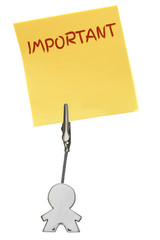 Man Figure Business Card Holder with yellow paper note IMPORTANT