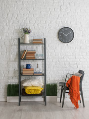 bookcase interior concept and brick wall style