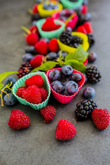 Fresh forest fruits on stone background. 