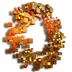 3d illustration of cubes golden randomly arranged on the ring. 