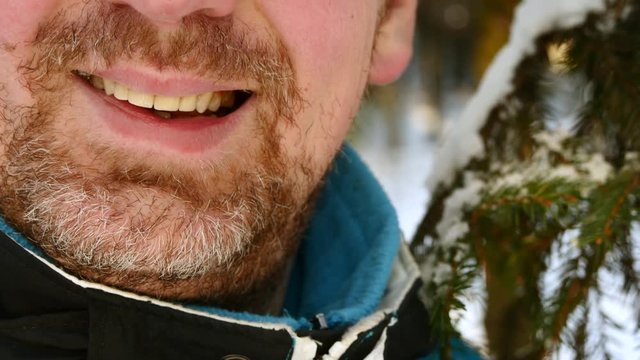 Closeup Of A Bearded Man Mouth Smile