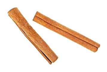 Two cinnamon sticks isolated on white background