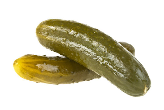 Marinated pickled cucumbers isolated on white background