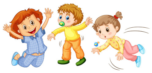 Three kids doing different activities