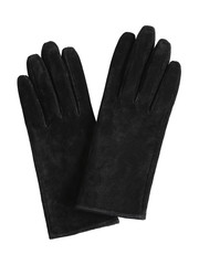 Female leather black gloves isolated on white