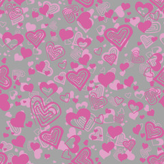 Pink and gray seamless pattern with hearts