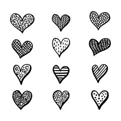 Hand drawn hearts set for Valentines Day isolated on the background. Fun brush ink illustrations for photo overlays, t-shirt print, flyer, poster design