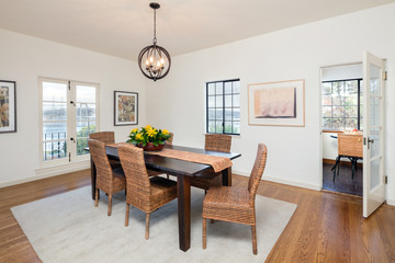 Dining Room with wooden furniture.