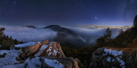 Night mountain panoramic view landcape