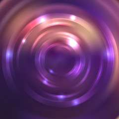 Vector round frame. Shining circle banner. Glowing spiral. Vector illustration. Purple colors.