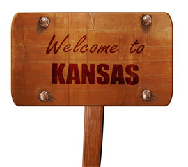 Welcome to kansas, 3D rendering, text on wooden sign