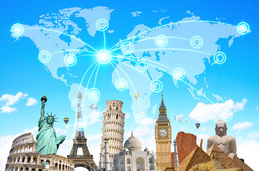 Famous landmarks of the world connected to each other