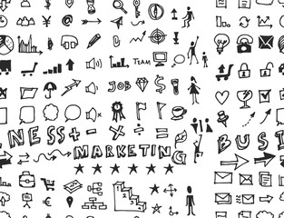 Hand drawn seamless doodle pattern with business symbols