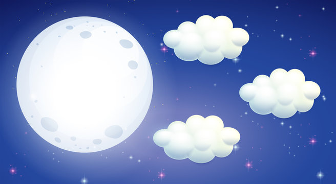Scene with full moon and clouds