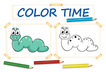 Coloring template with cute worm