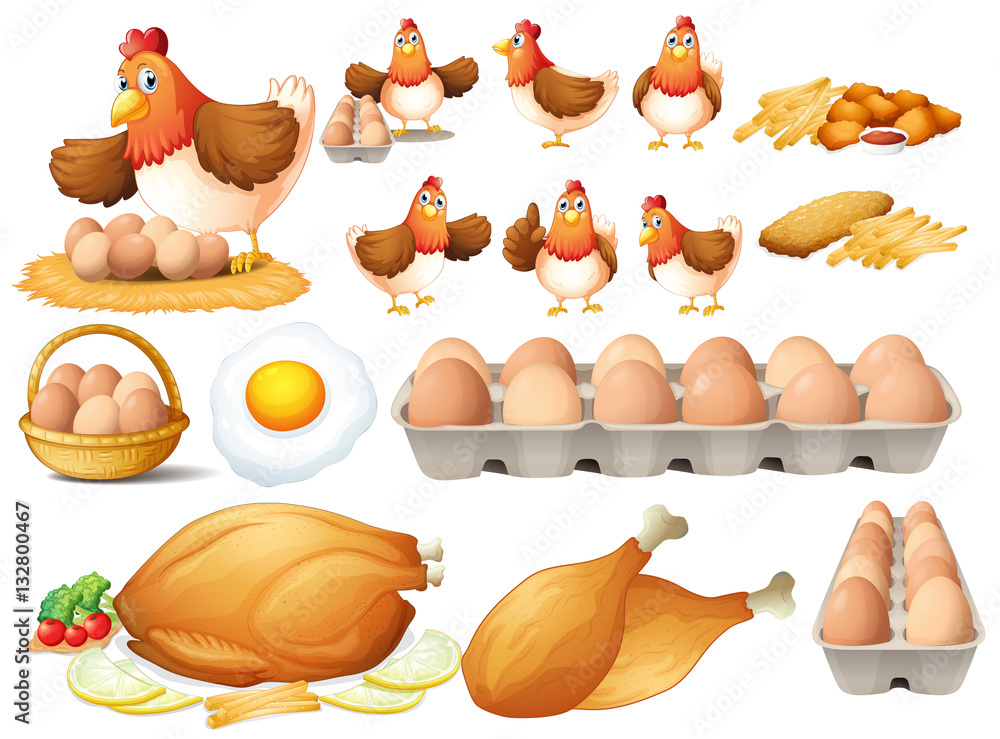 Canvas Prints chicken and different types of chicken products