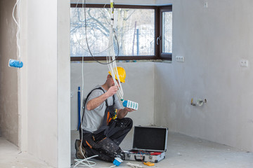 Electrician working , close-up of Electrician work


