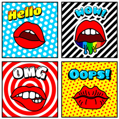 Set of Vector Cards and Banners in Cartoon 80s-90s Pop Art Style
