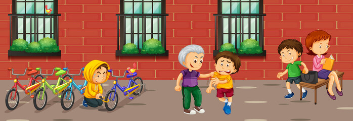 Scene with kids doing different crimes