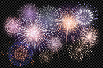 set of isolated vector fireworks on a transparent background. - 132801813