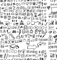 Hand drawn seamless doodle pattern with business symbols