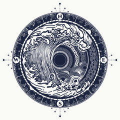 Sea compass and storm tattoo celtic style. © intueri