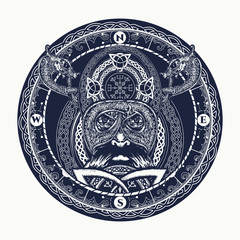 Viking tattoo,  ring with scandinavian ornament. Viking warrior