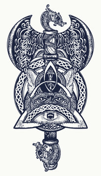 Thor's Hammer tattoo. Axe viking, warrior fox, celtic style