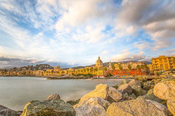 Beautiful village on the sea, Italian coast, Genoa, (Genova) Pegli, Italy, long exposure