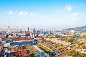 Naklejka premium constructions in power plant of modern steel factory