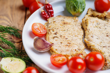 Fried pork meat and vegetables 