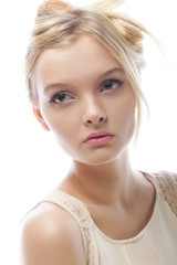 Photo of young beautiful woman with blond hair